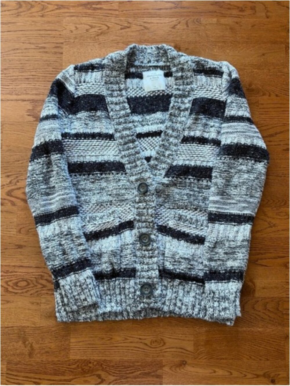 Abercrombie Cardigan Sweater Women Knit Boyfriend Pockets M Striped Black Gray V